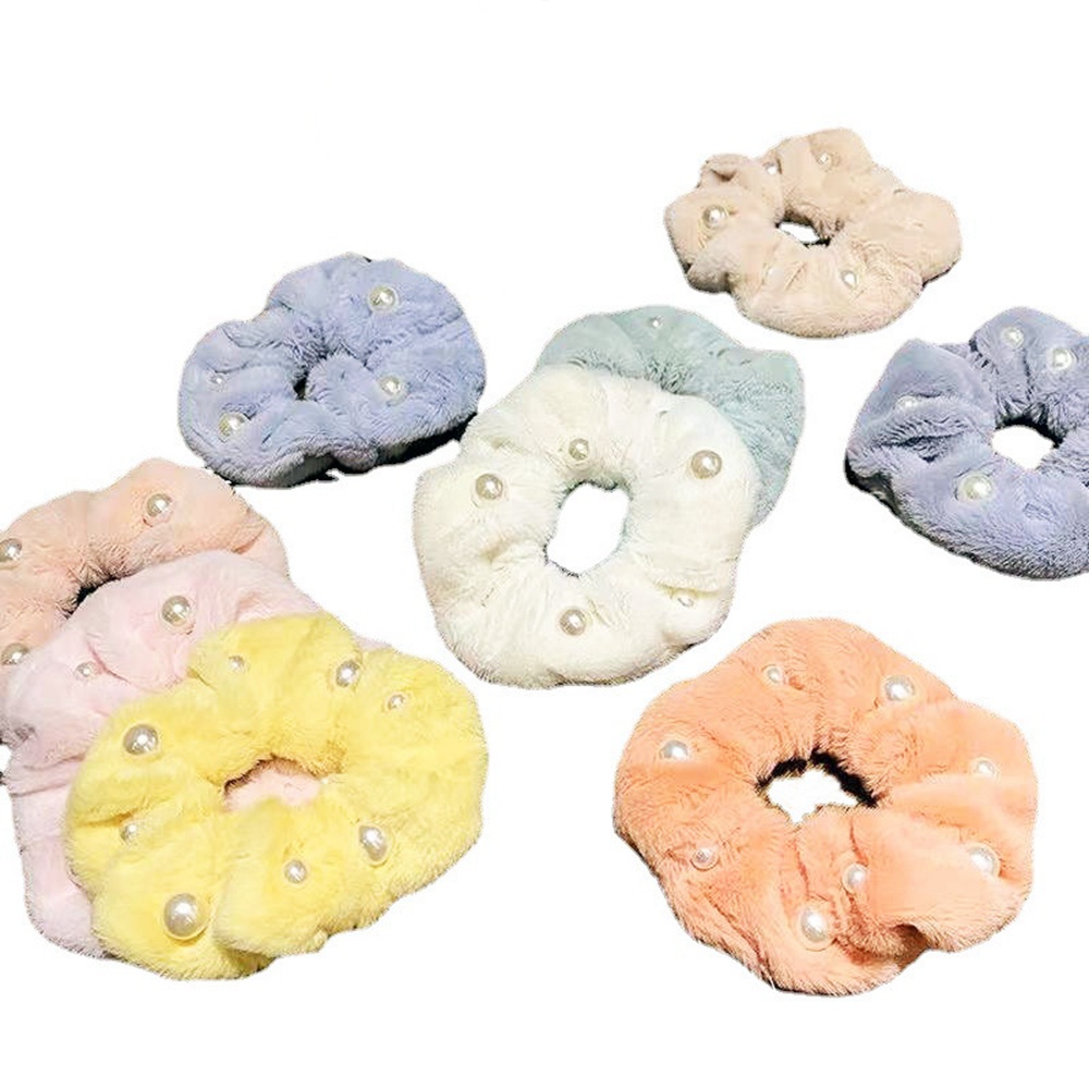 1 Dây Buộc Tóc Lông Nhung Mềm Mại Co Giãn Đính Ngọc Trai Dễ Thương Dành Cho Bé Gái