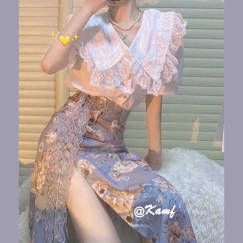 Bộ áo + chân váy in hoa thời trang mùa hè mới 2021 trẻ trung dành cho nữ (có bán lẻ)