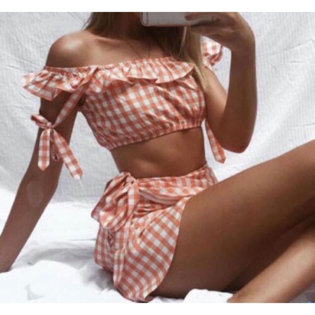 Có sẵn - Set áo + váy caro bèo ulzzang phong cách y2k