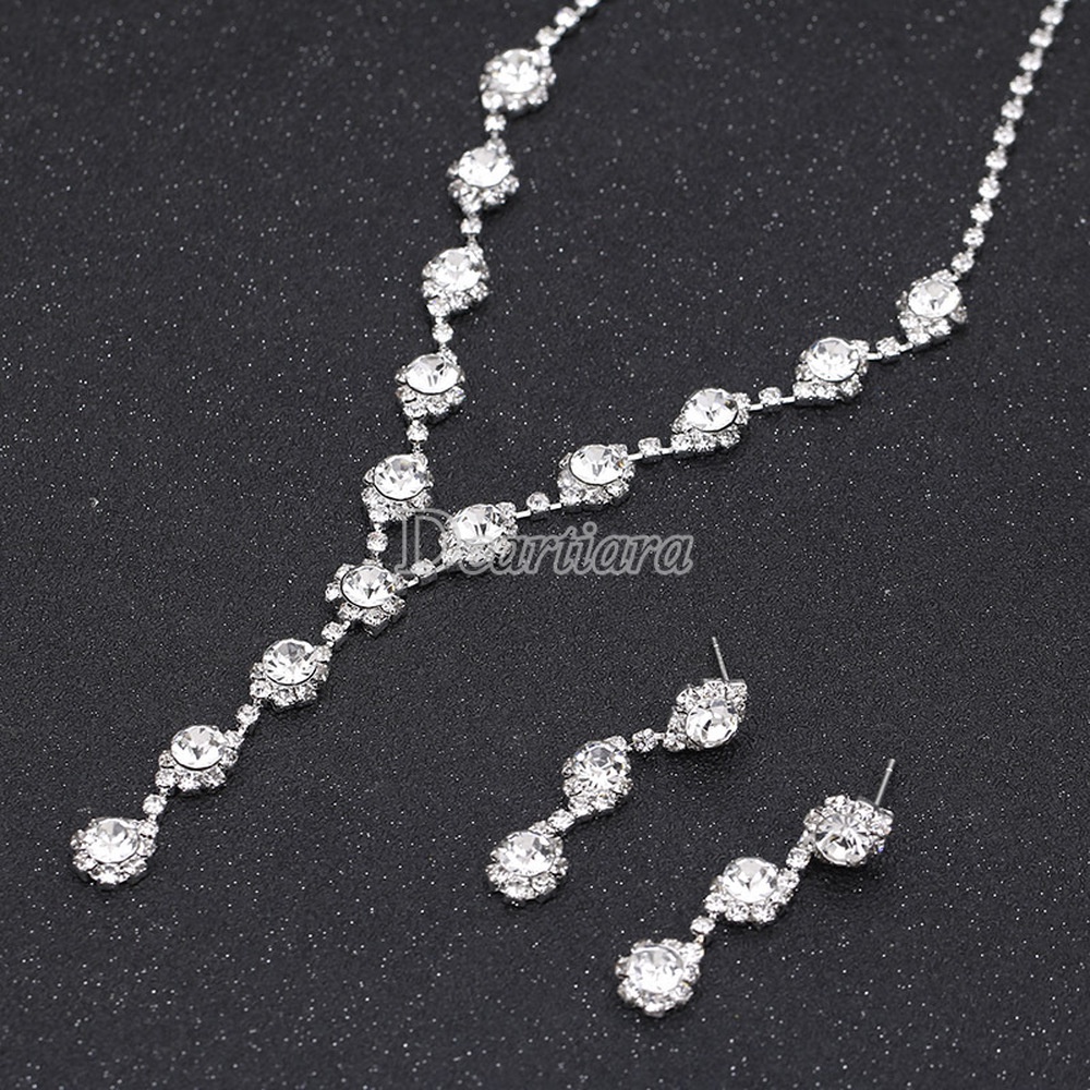 Bộ Vòng cổ + Bông Tai Đính Kim Cương Nhân Tạo Thời Trang