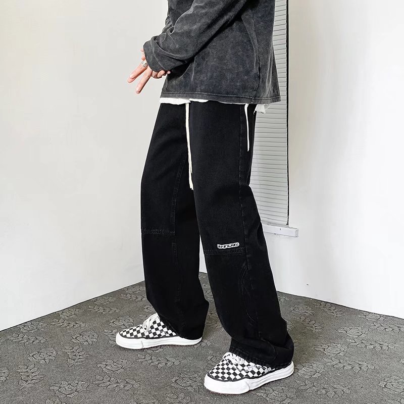 Quần denim eo cao ống rộng thiết kế thời trang Hàn Quốc sành điệu dành cho nam