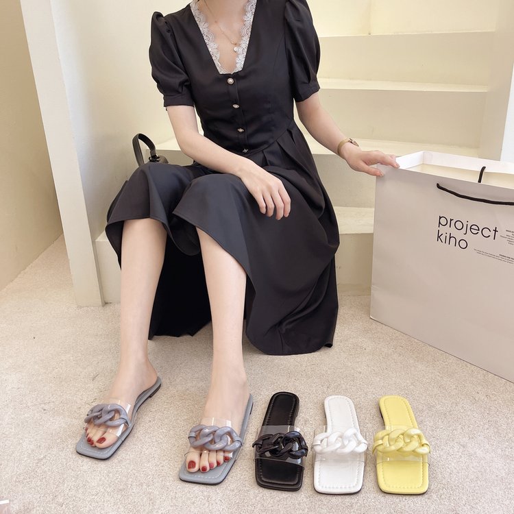 Ulzzang Fashion Chain Decoration Flat Slipper Sandals Women Shoes