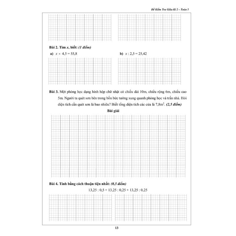 Sách Đề Kiểm Tra Toán 5 Học Kì 2 (1 cuốn)