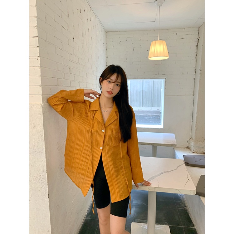 Áo sơ mi SUXI kiểu tay dài màu trơn thiết kế thanh lịch