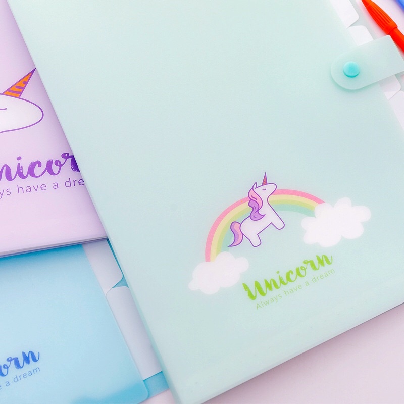 FILE ĐỰNG TÀI LIỆU NHIỀU NGĂN KHỔ A4 Chất liệu nhựa in hình UNICORN dễ thương/ túi clear bag cute