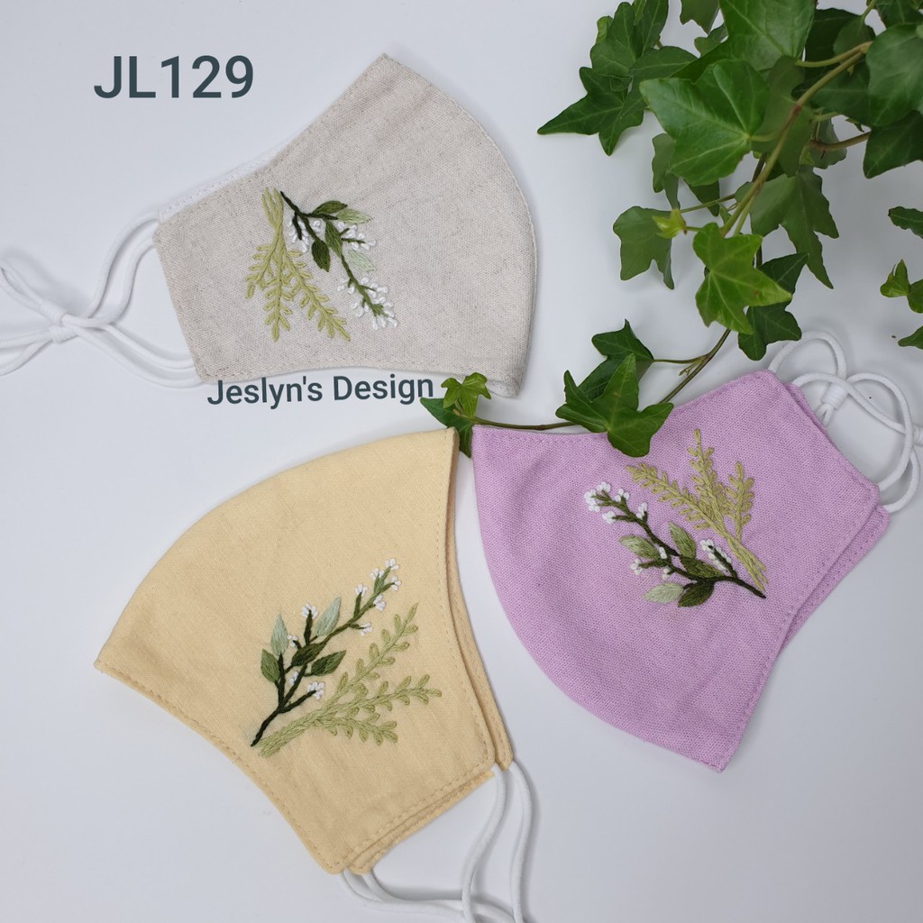 Khẩu trang thêu tay vải linen JL129