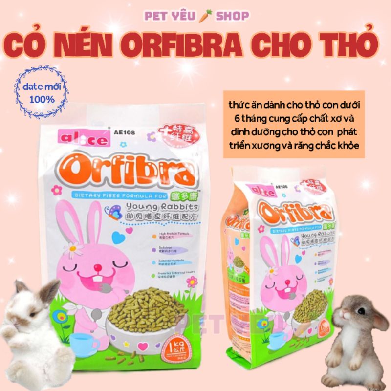 Cỏ nén Orfibra (1KG)❤Freeship❤ thức ăn dành cho thỏ con dưới 6 tháng