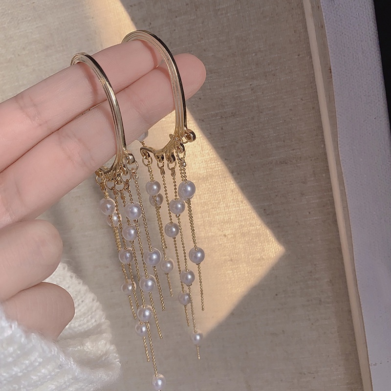 Khuyên Tai Tua Rua Đính Hạt Ngọc Trai Phong Cách Hàn Quốc Dành Cho Nữ