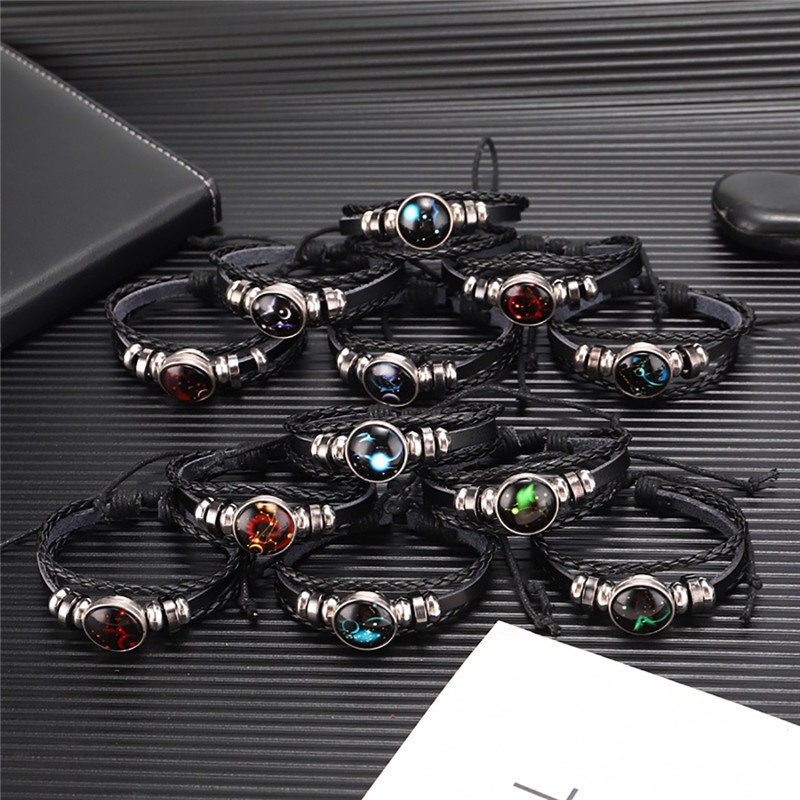 12 Zodiac Signs Constellation Luminous Magnetic Couple Bracelet Friendship Trio Bracelet For Woman Men Adjustable Rope Charm Lover Jewelry Gifts XWNYDER