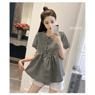Áo bầu babydoll caro đen