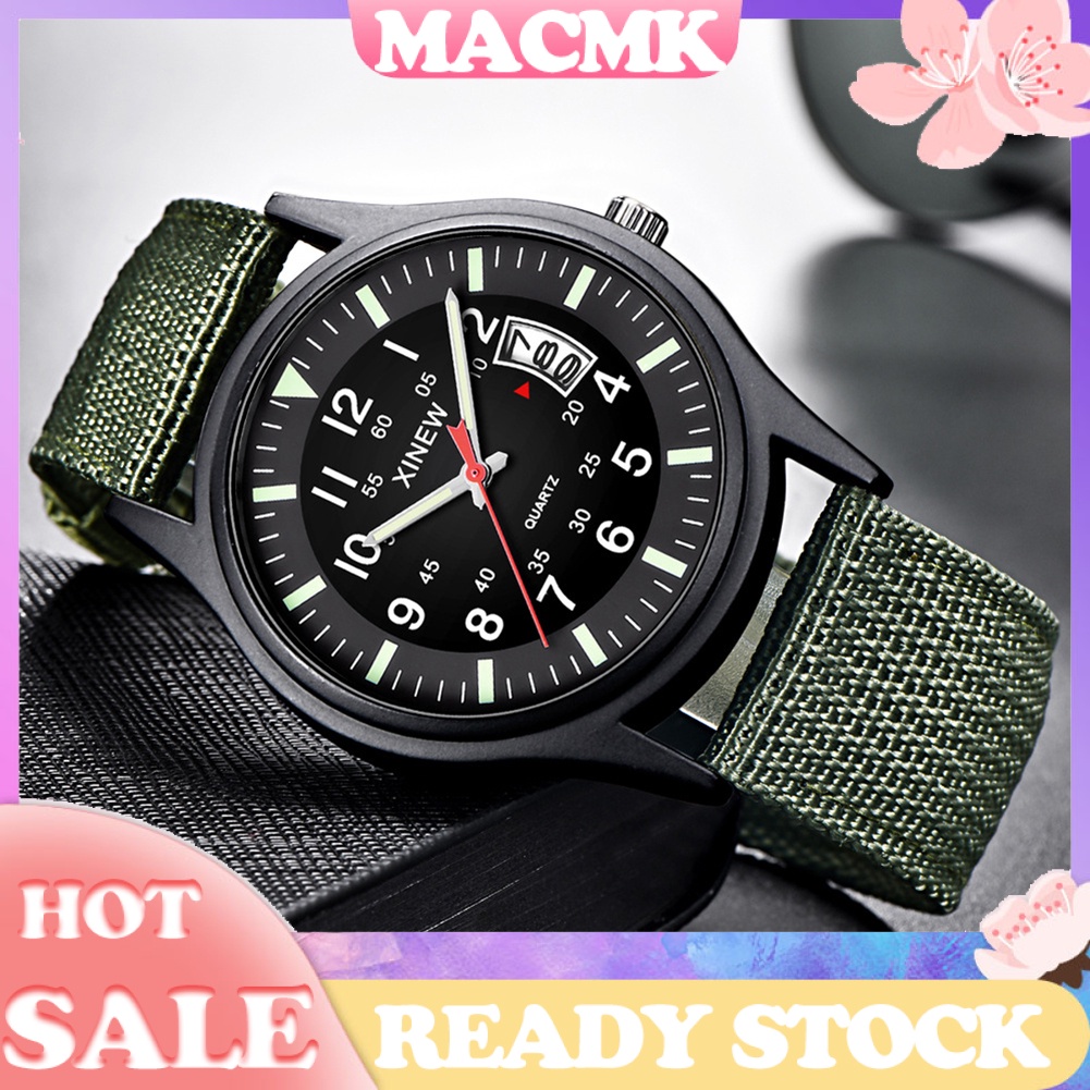 MACmk Sport Men Calendar Round Dial Canvas Strap Band Analog Quartz Wrist Watch Gift