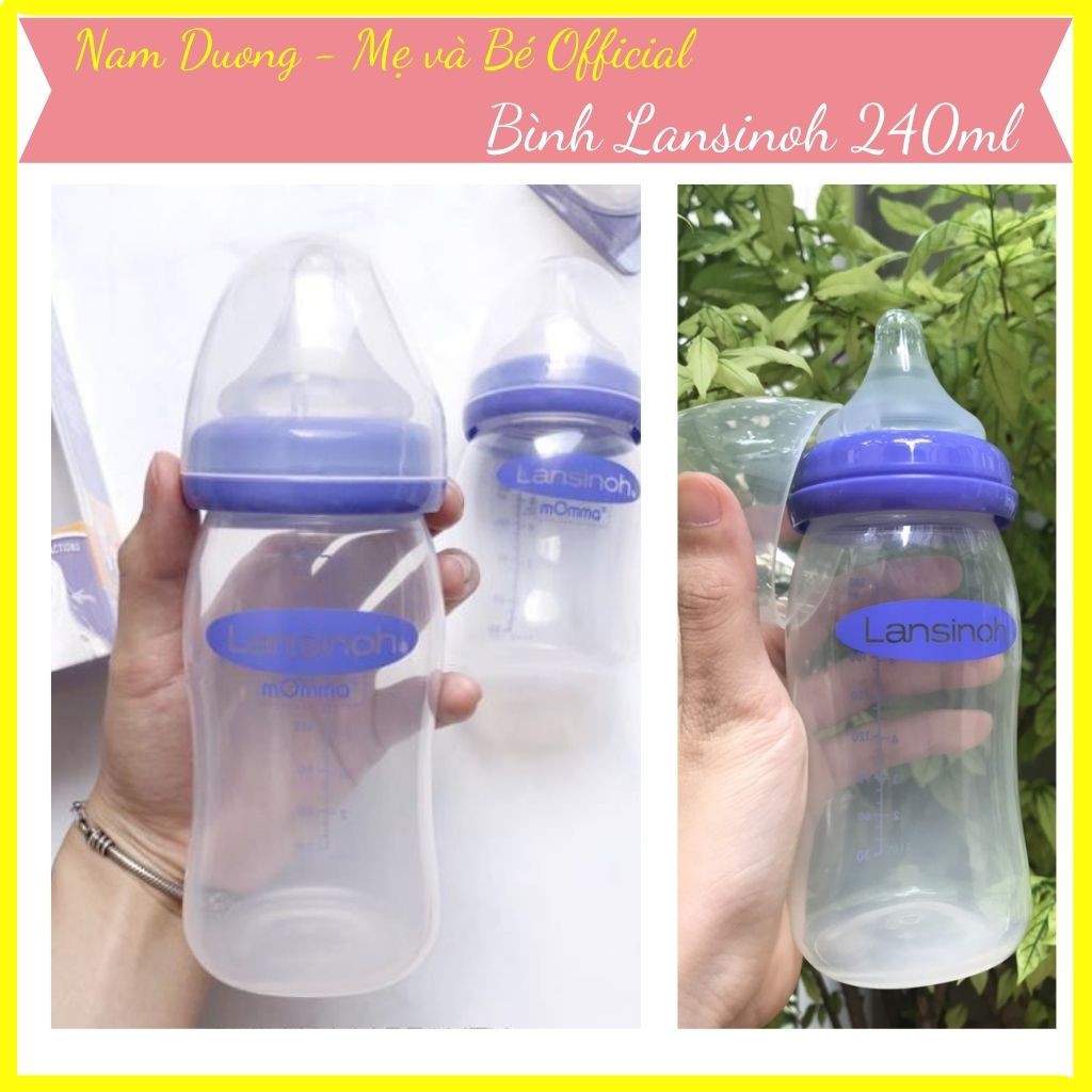 Bình Lansinoh Momma 240ml Núm Silicon siêu mềm giống ti mẹ