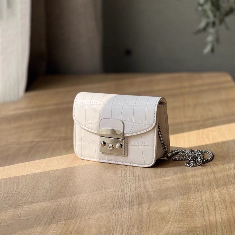Túi Xách Nữ Mini Da Vân Dây Xích Bạc SẴN