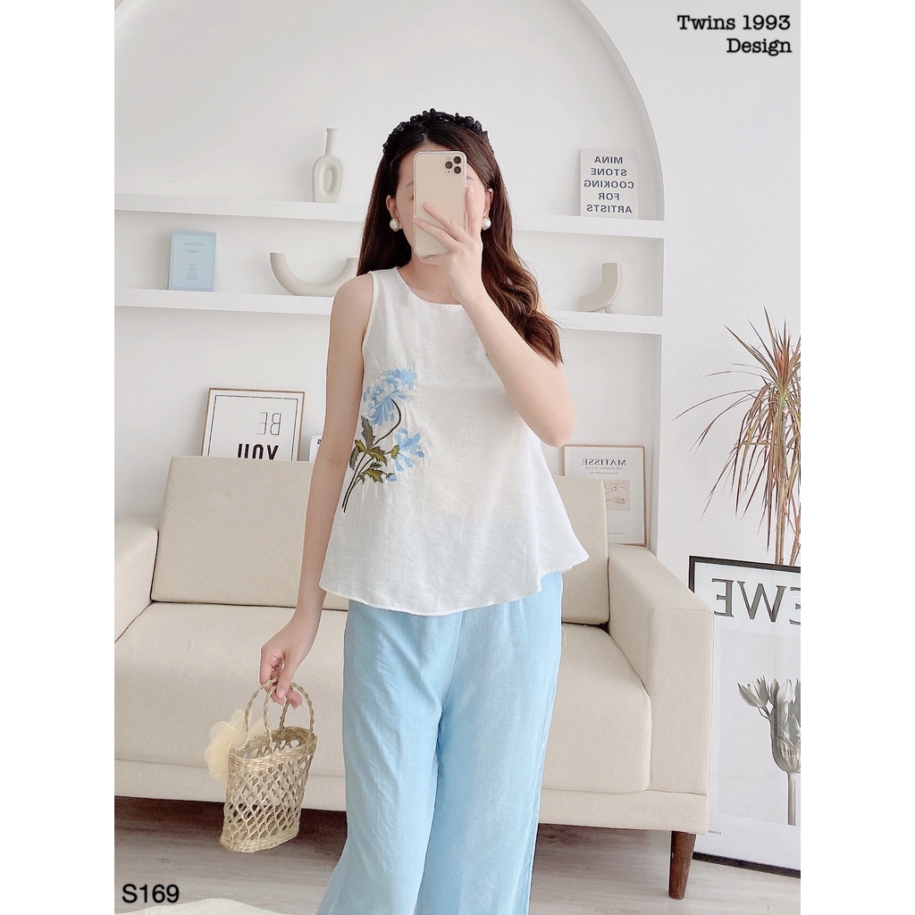 Bộ đũi nữ, bộ đồ nữ TWINS STORE thêu hoa, chất đũi lien siêu mát - S169