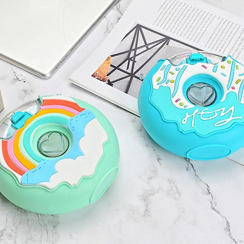 Bình Đựng Nước Hình Bánh Donut Màu Sắc Cầu Vồng Đáng Yêu Có Ống Hút