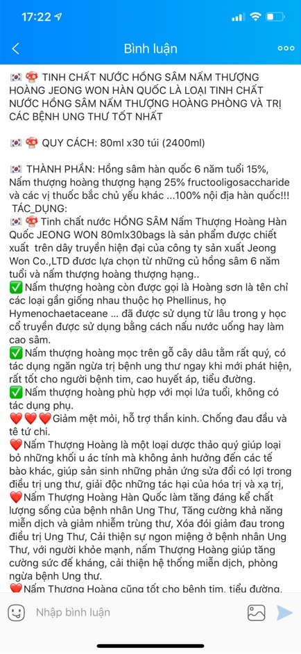 [HÀNG MỚI VỀ]Nước Hồng Sâm Nấm Thượng Hoàng JEONG WON Hàn Quốc, Hộp 30 gói