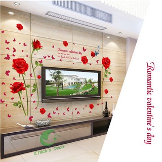 Decal dán tường hình hoa hồng đỏ
