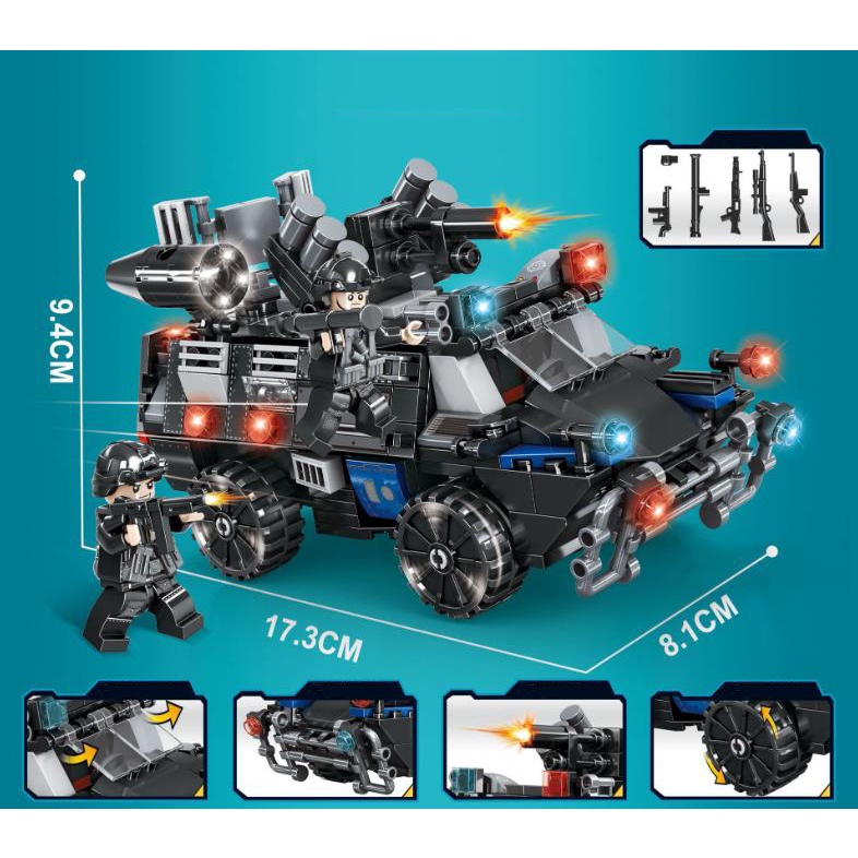 BỘ ĐỒ CHƠI XẾP HÌNH Xe OTO SWAT - Đồ Chơi Lắp Ráp  Xe Cảnh Sát – 4 Trong 1