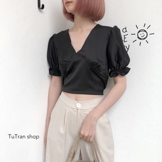 Áo croptop cổ V thắt nơ eo