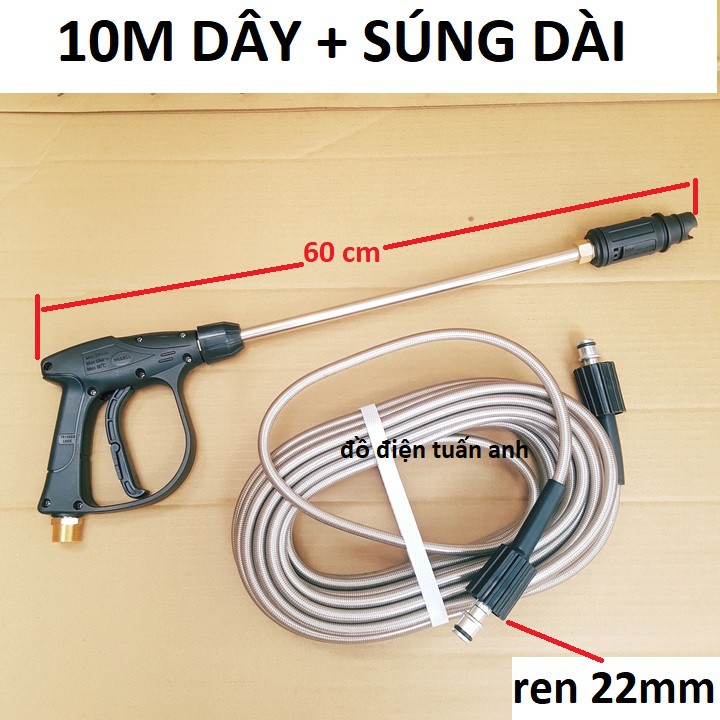 dây rửa xe 10,15,20m và súng rửa xe dài - súng rửa xe áp lực cao ren 22mm