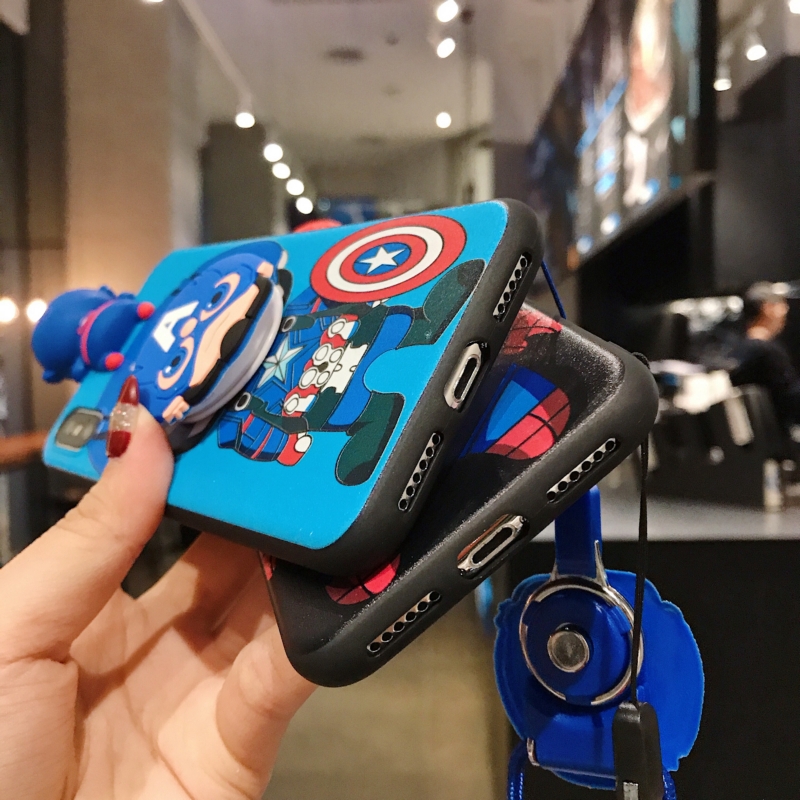 Ốp điện thoại hình nhân vật Marvel kèm giá đỡ và dây đeo cho IPhone X Xs MAX XR 11 Pro Max 6 6s 7 8 Plus