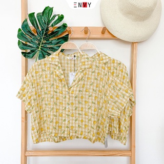 Áo sơ mi nữ croptop ENVY S143 họa tiết sinh động