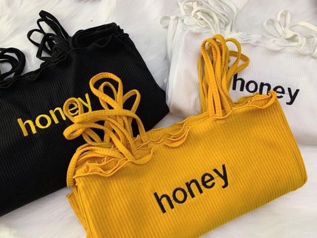 Áo 2 dây thêu chữ honey