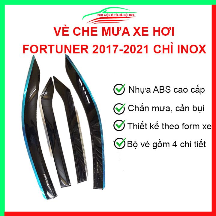 Vè che mưa ô tô Fortuner 2017-2021 chỉ inox cao cấp