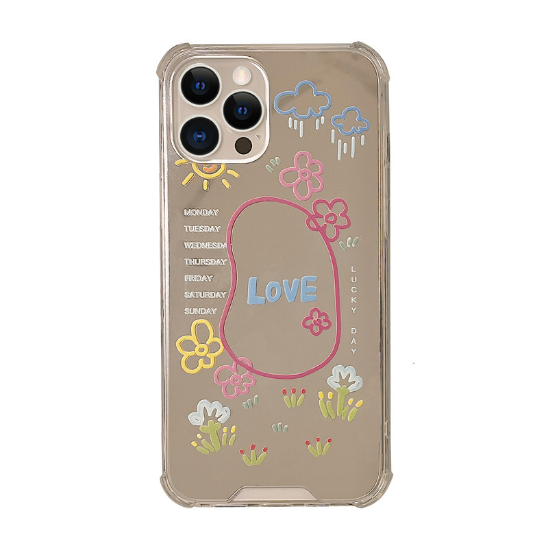 Ốp điện thoại tráng gương in hoa graffiti và chữ love cho iPhone Xs Max 11 / 12pro / Max / X / XS / XR / SE