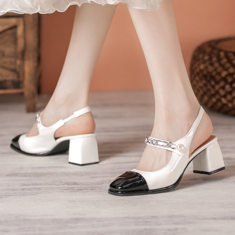 Dép Sandal Cao Gót 5cm Hở Ngón Mũi Tròn Bằng Da Mềm Cho Nữ