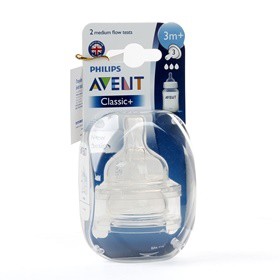 Vỉ 2 núm ty silicone Philips Avent classic 3lỗ 3-6m+