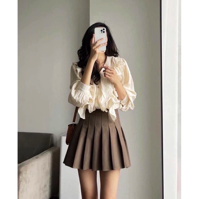 Chân Váy Xếp Ly Tennis Dáng Ngắn,Xoè Ba Màu Nâu Đen Trắng Vải Tuyết Mưa Dày Đẹp-Changstore