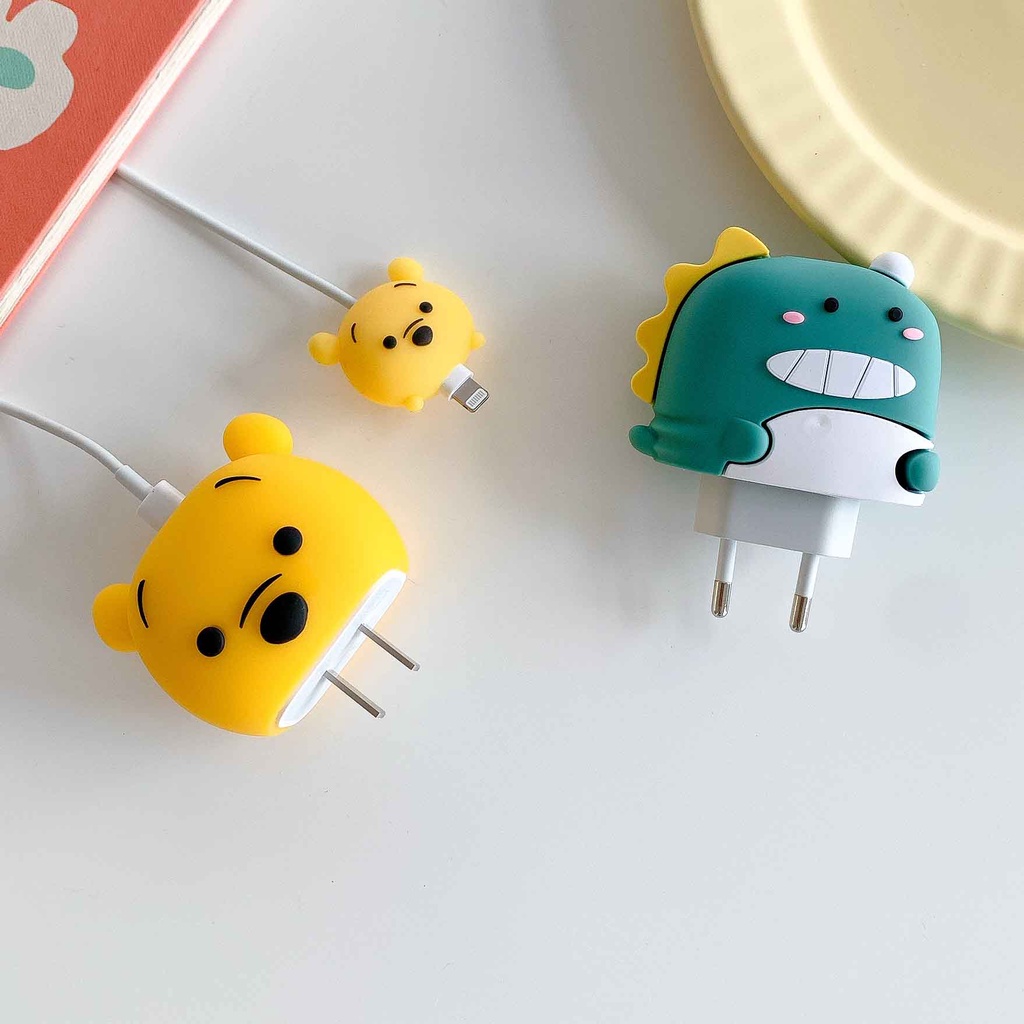 Phụ Kiện Bảo Vệ Đầu Dây Cáp Sạc 18w / 20w Hình Khủng Long Dễ Thương Bằng Silicon Sự Bảo Vệ