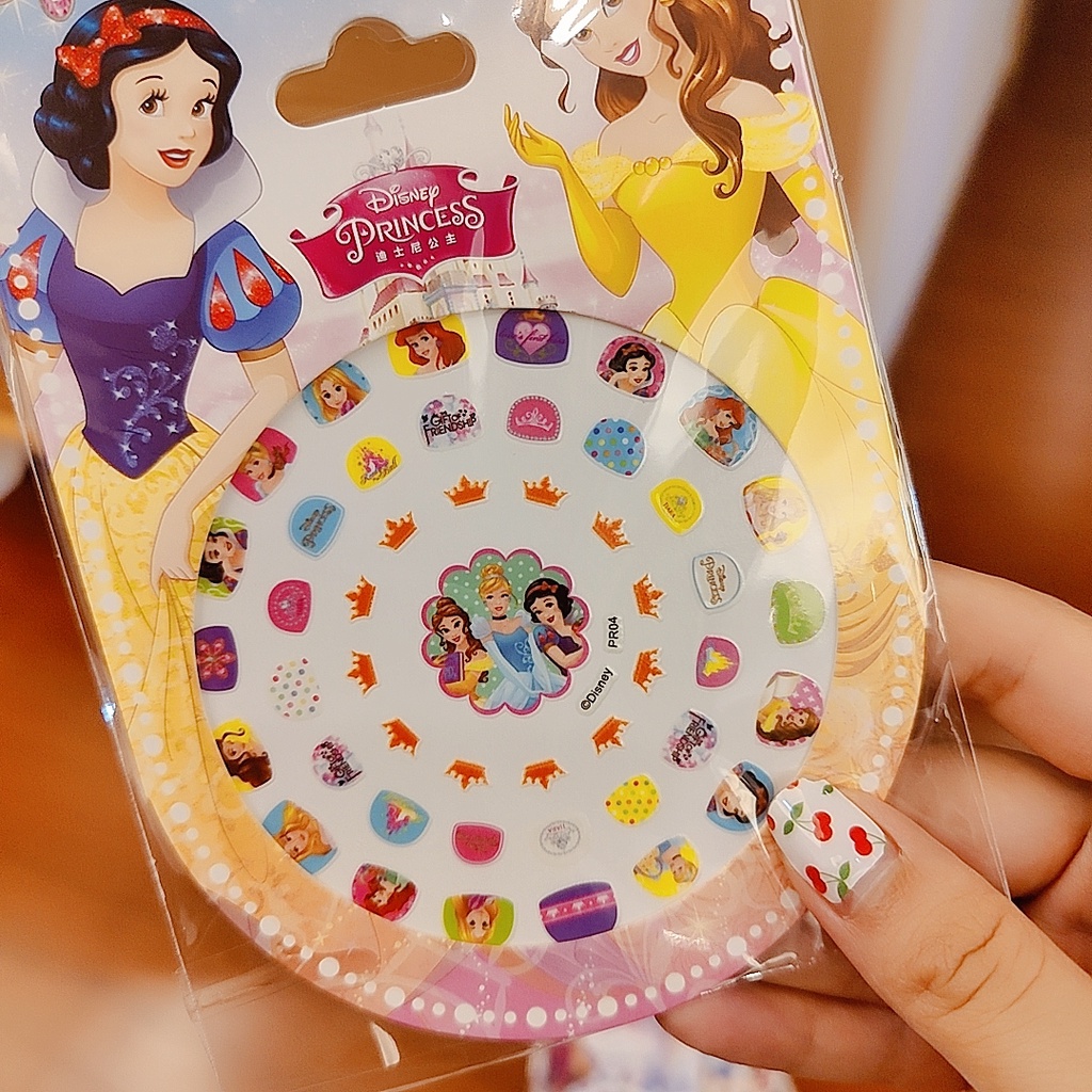 Miếng dán trang trí móng tay chủ đề công chúa Disney màu dạ quang dễ thương cho bé
