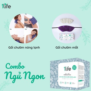 Combo Ngủ Ngon 1LIFE (Gối thảo mộc chườm nóng lạnh và túi thảo dược chườm mắt)