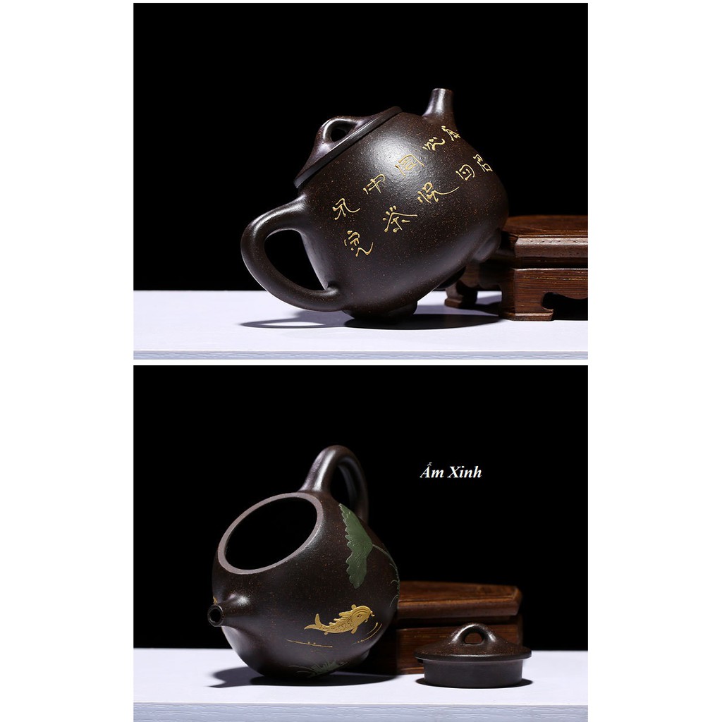 Ấm Tử Sa Nghi Hưng Thạch Biều Cao 200 ml (Hắc Kim Sa)