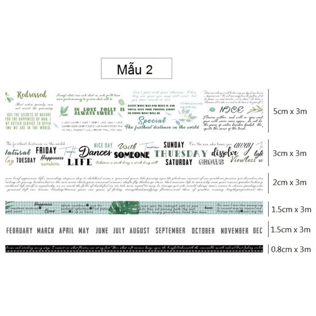 Set băng dính washi tape trang trí planner scrapbook WST111