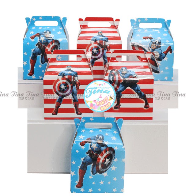 Set trang trí sinh nhật bé trai Bộ phụ kiện chủ đề Captain American siêu nhân mini - mega - Happy birthday