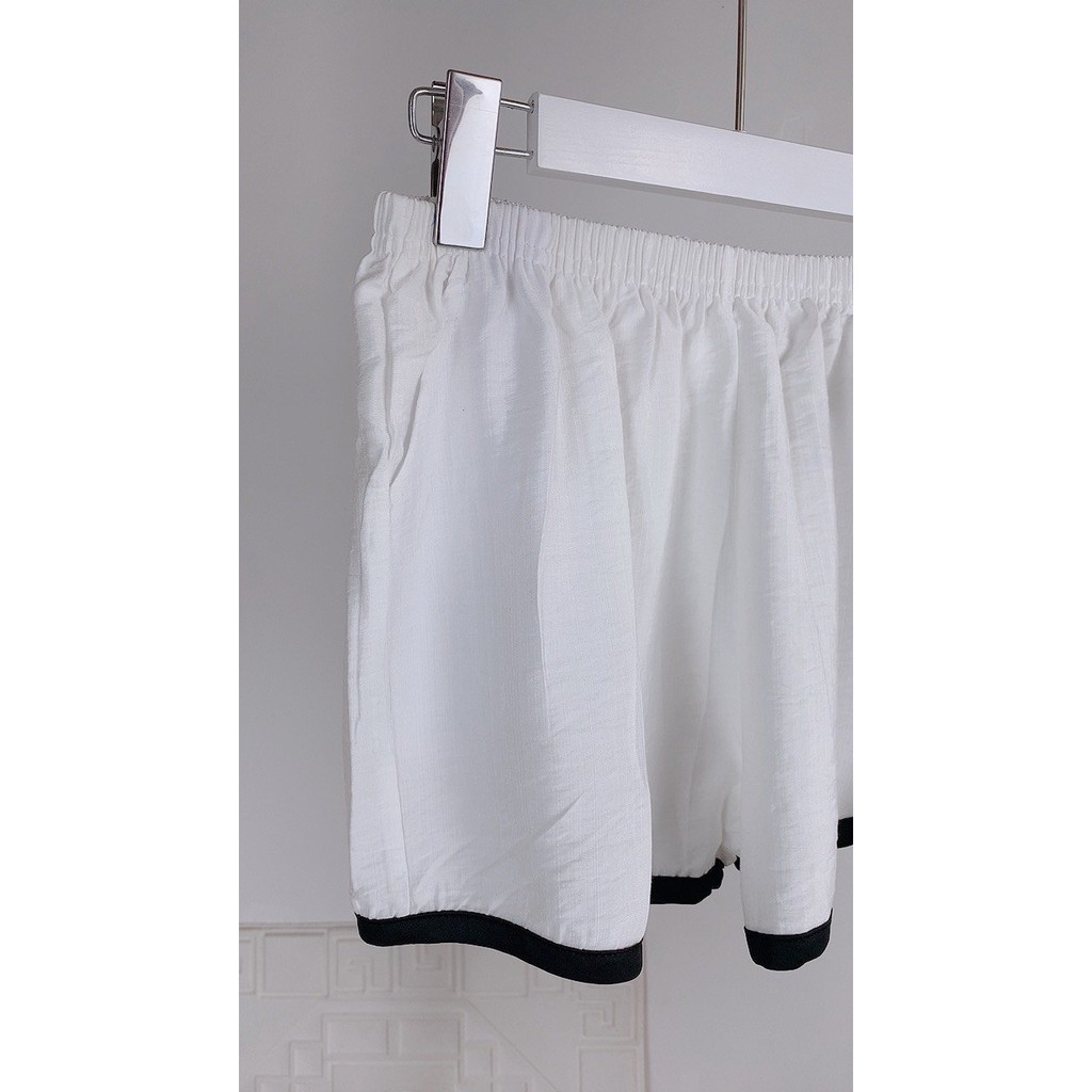 Bộ Mặc Nhà Hai Dây Đũi Nhăn ⚡ Casper.Store | FREESHIP | ⚡ Set áo hai dây nữ và quần short ngắn màu trắng chất đũi mát