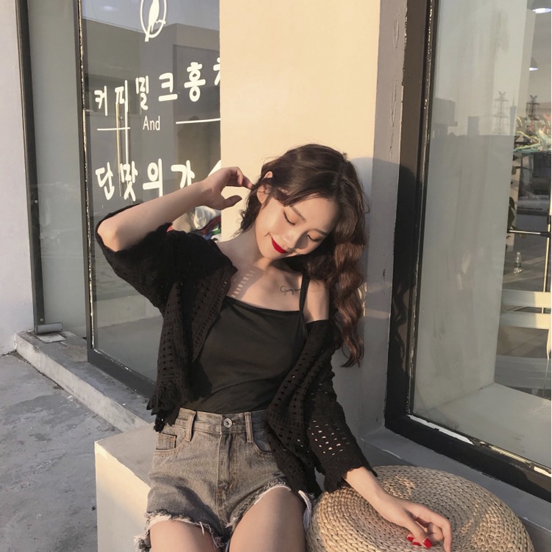 Áo khoác cardigan tay lỡ 3/4 kiểu lưới thời trang dành cho nữ