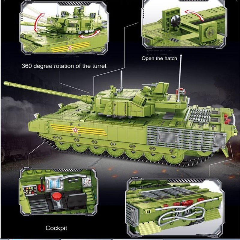 Đồ chơi Lắp ráp Xe Tăng T-14 Amata, Lewan LWCK 90036 Xếp hình thông minh, Mô hình quân sự