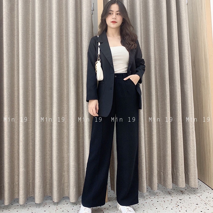 Quần ống rộng nữ MIN19 quần cullotes ống rộng lưng cao cạp cao dáng suông bigsize màu đen thời trang Hàn Quốc