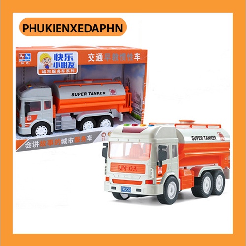 Mô hình xe bồn chở xăng đồ chơi xe ô tô chở xăng cho bé chạy bánh đà có nhạc cho bé