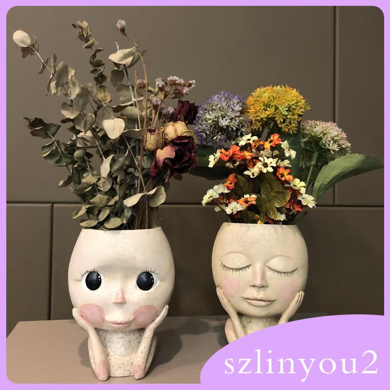 Chậu Hoa Resin Hình Khuôn Mặt Mắt To Nghệ Thuật