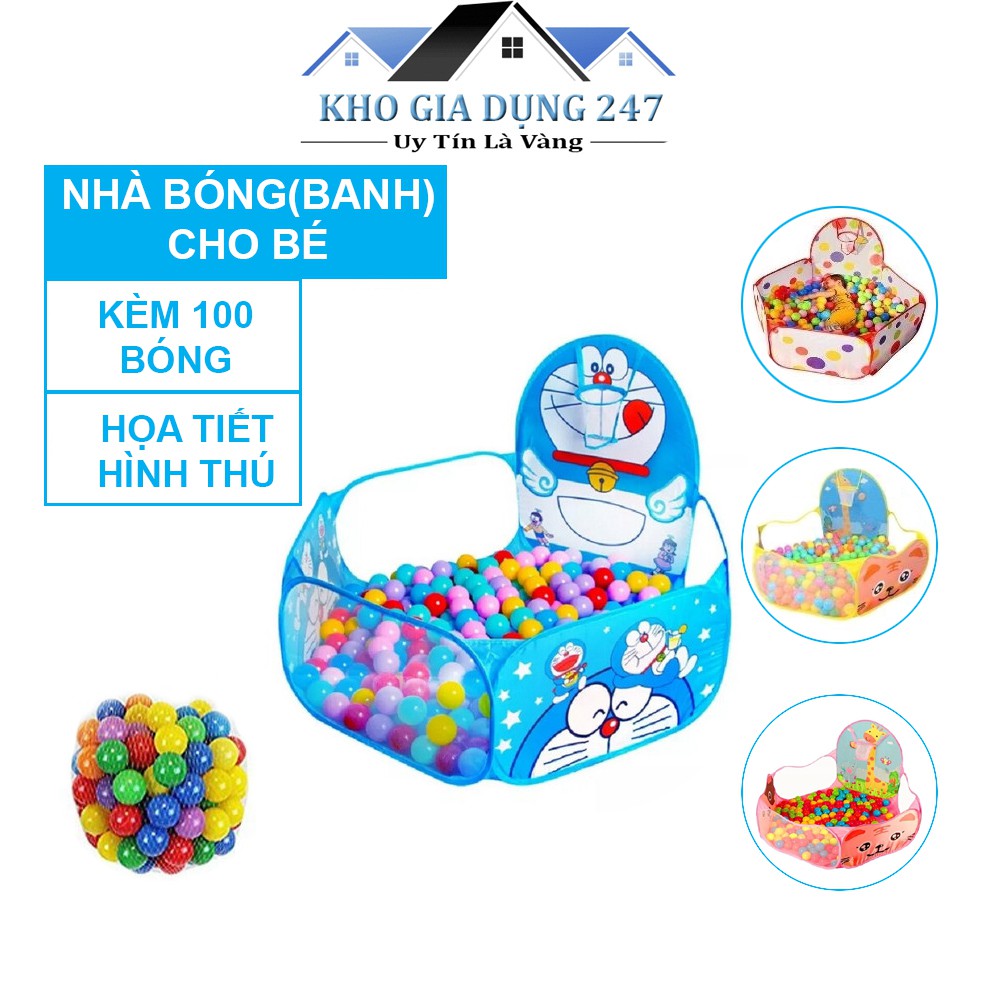 Nhà Bóng Cho Bé Tặng kèm 100 bóng Nhà banh Họa Tiết Hình Thú