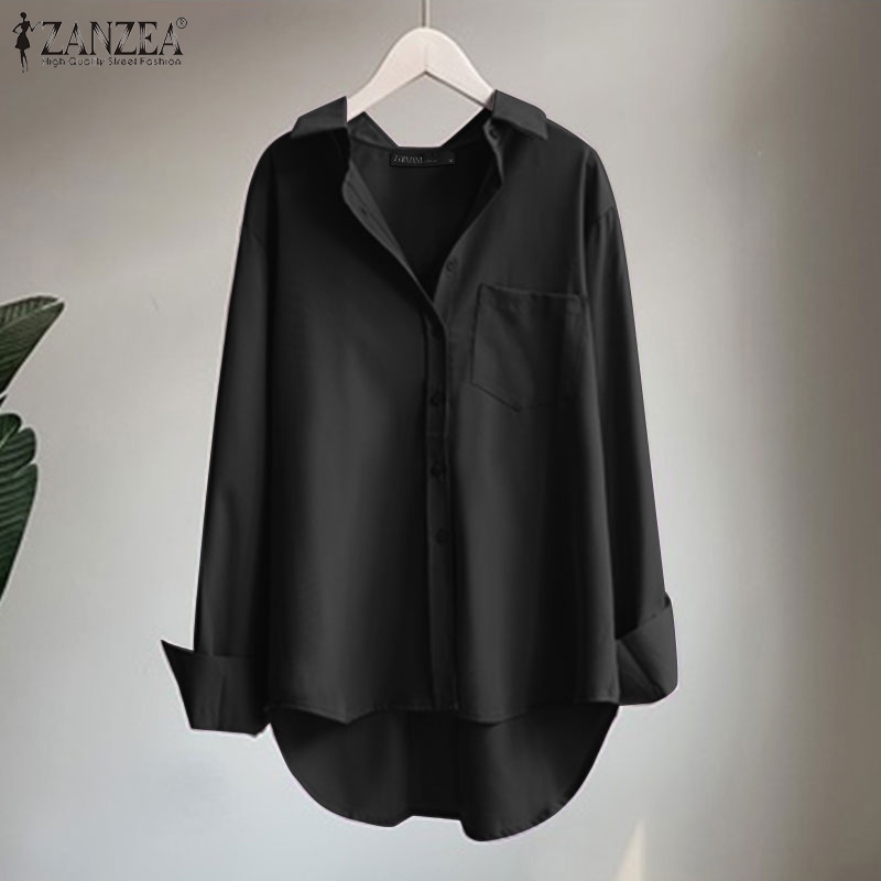 Áo Sơ Mi Dài Tay Màu Trơn Có Túi Thời Trang Nữ ZANZEA