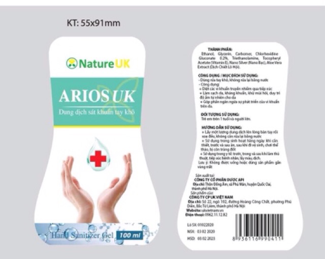 [Cty Dược Sx] Nước Rửa Tay Khô Diệt Khuẩn - Gel Rửa Tay Khô Arios UK 100ml - Dùng Trong Bệnh Viện | BigBuy360 - bigbuy360.vn