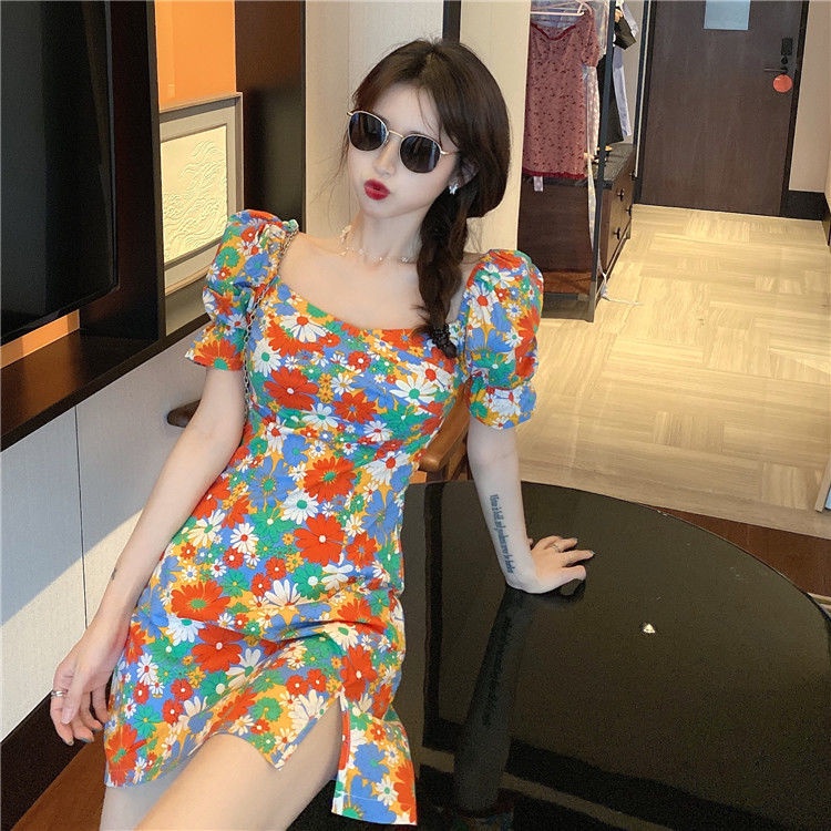 Đầm nữ họa tiết hoa xinh xắn thắt eo phong cách Mỹ thời trang