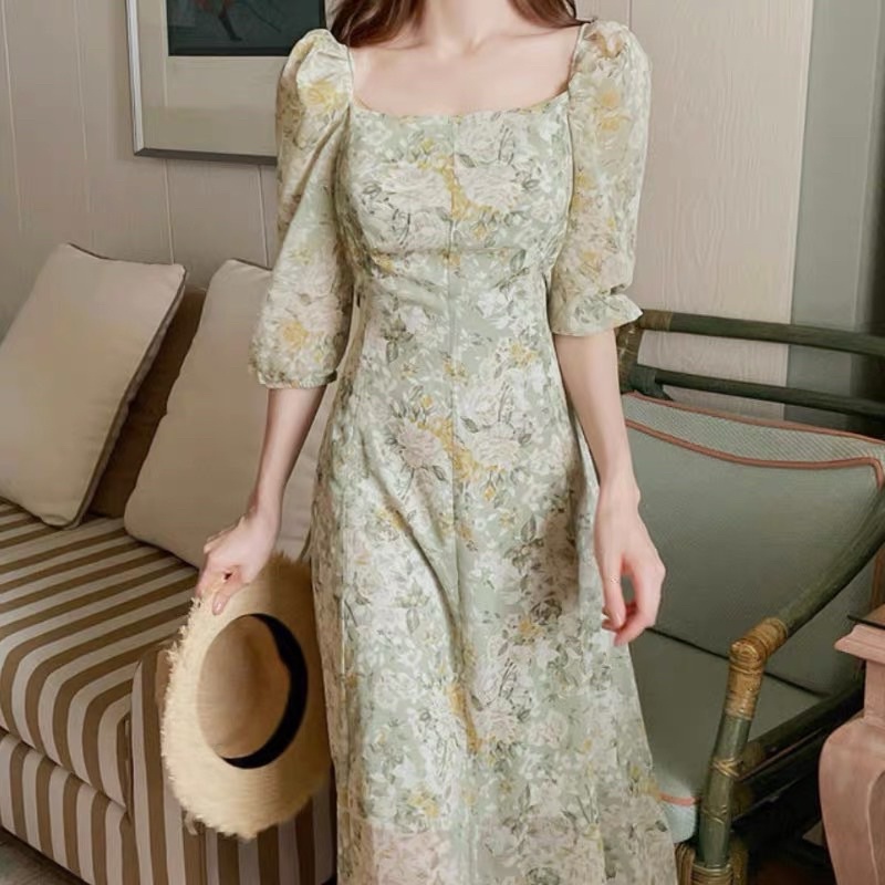 vãy hoa vintage coor vuoong Chuẩn hình ôm eo dáng xoè ngắn cúp ngực sang chảnh