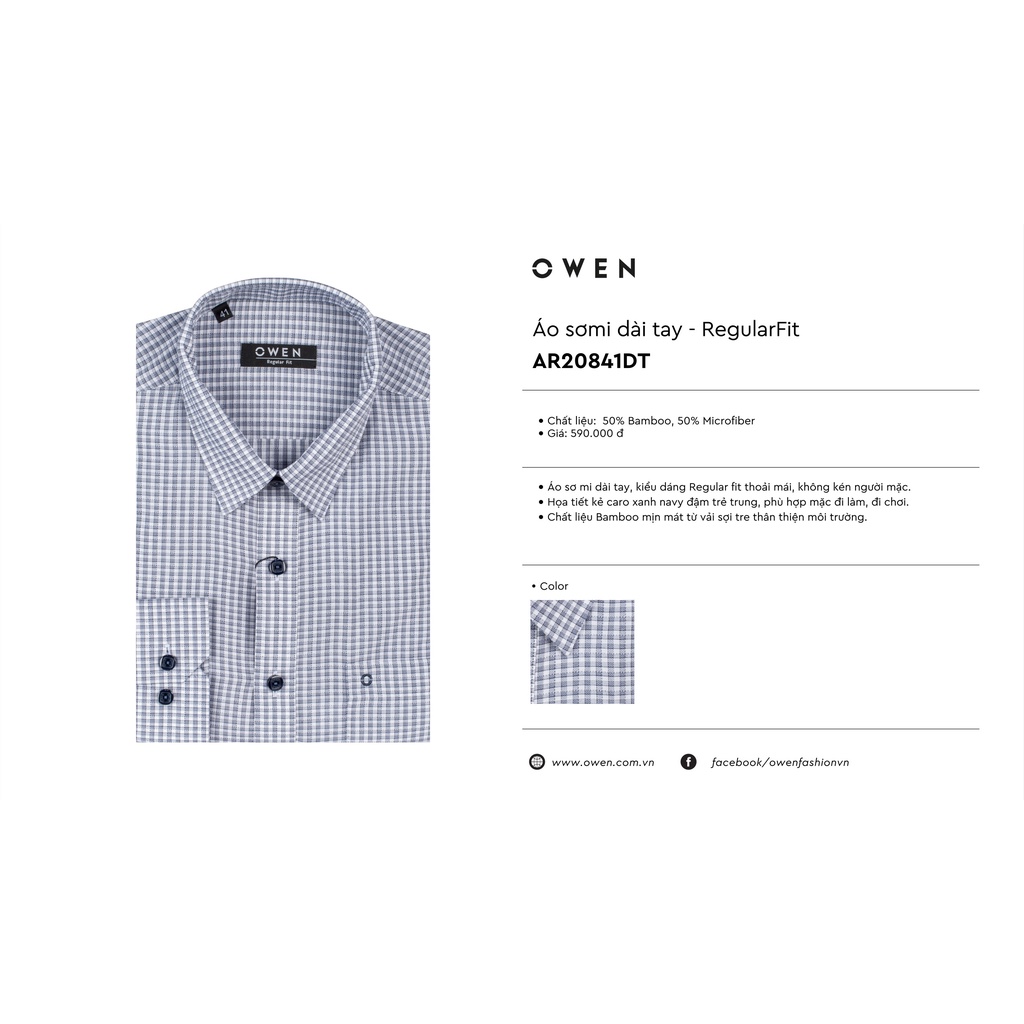 Áo Sơ Mi Nam Dài Tay Owen AR20841DT Somi Công Sở Cao Cấp Màu Kẻ Caro Navy Trắng Dáng Suông Có Túi Vải Sợi Tre Mềm Mát | BigBuy360 - bigbuy360.vn